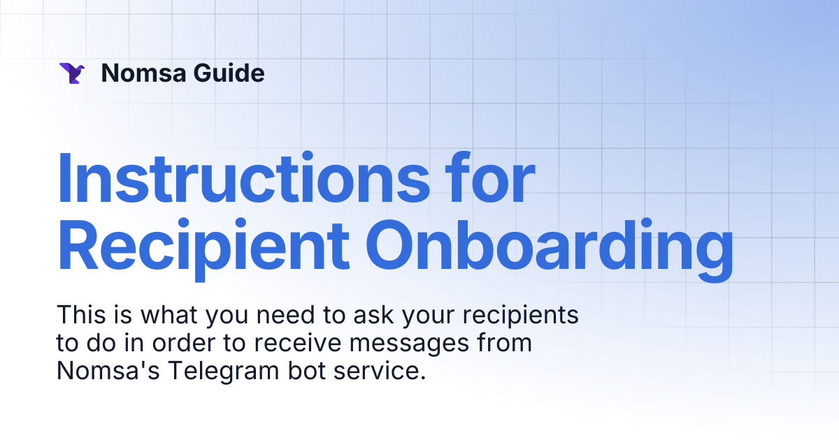 Instructions for Recipient Onboarding | Nomsa Guide